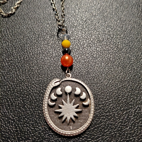 The Moon, The Sun And The Serpent Pendant Necklace Handcrafted.24" - Picture 3 of 4